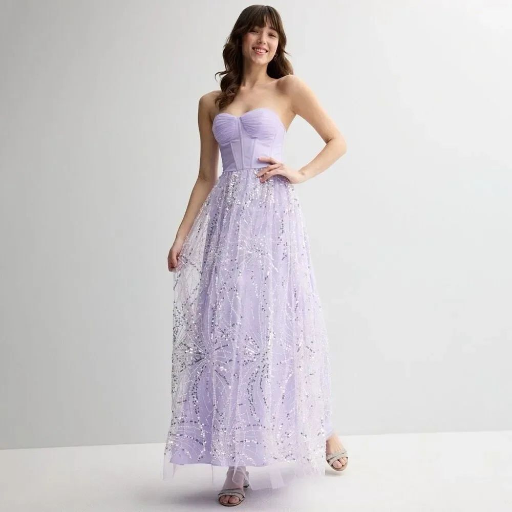 Violet Weekend Sequin Embellished Corset Prom Dress Ball Gown Lavender 17/18